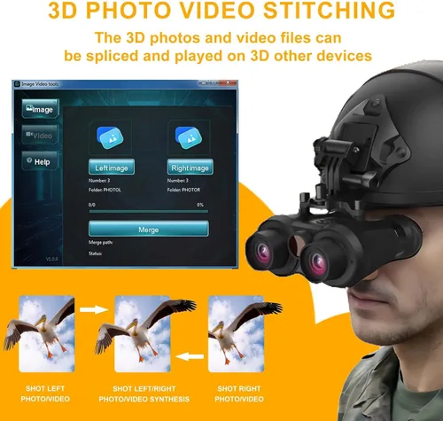 Miniatura 3 de Gafas de visión nocturna y prismáticos montados en la cabeza 3D VR para adultos, visión nocturna digital infrarroja recargable con correa