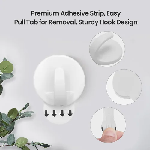 Miniatura 5 de Ganchos de pared adhesivos extraíbles, resistentes y sin daños, soporta hasta 2.2 libras, paquete de 12 con tiras, ganchos sin taladrar para fotos