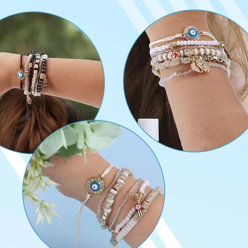 Miniatura 8 de 12Pcs Women's Bracelets Preppy Bracelet Protection Bracelet Friendship Bracelet Devil Eye Beaded Fashion Bracelet Bohemian Multilayer Rice Bead
