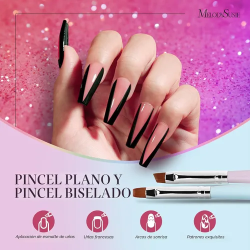 Miniatura 2 de MelodySusie Juego de pinceles para arte de uñas, 6 piezas de herramientas de pintura con pincel de gel de extensión, cepillo de pulido, cepillo