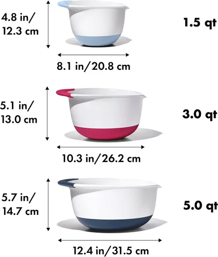 Miniatura 3 de OXO, juego de 3 cuencos para mezclar de plástico Good Grips – Asas de Blueberry, Jam & Seltzer, 4.7 LITROS, Grande