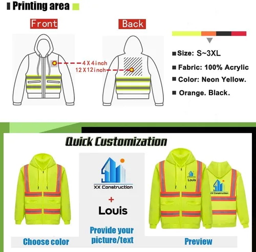 Miniatura 3 de Hi Vis - Sudadera de seguridad con capucha y manga extraíble, forro polar de alta visibilidad, chaqueta de trabajo Negro - Estilo 4