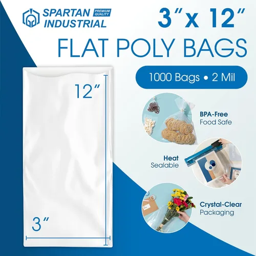 Miniatura 2 de Bolsas de polietileno planas de extremo abierto de 3 x 12 pulgadas (1000 unidades) – Bolsas de plástico transparentes termosellables de 2 mil