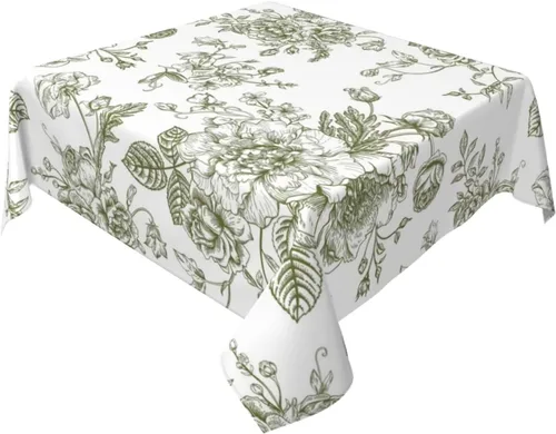Miniatura 38 de BETGINY - Mantel cuadrado floral azul de 54 x 54 pulgadas, mantel decorativo de estilo chinoiserie con flores, tela rústica lavable para granja