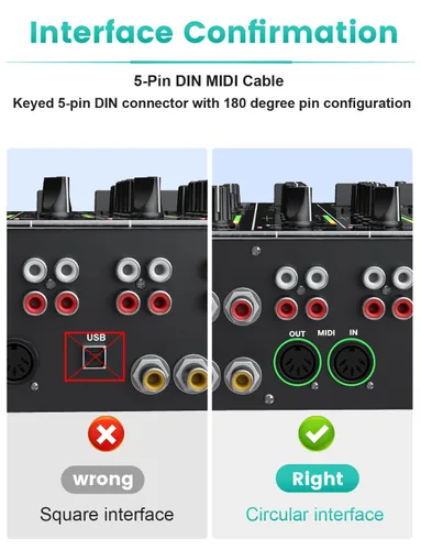 Miniatura 4 de EMK Cable DIN MIDI de 5 pines macho a macho, compatible con teclado MIDI/sintetizador/guitarra/multiefectos de guitarra/interfaz de audio/mezclador