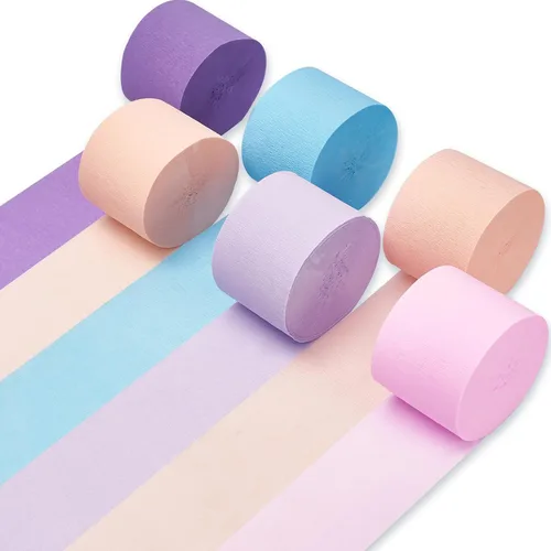 Miniatura 45 de PartyWoo Serpentinas de papel crepé rosa, 6 unidades, 492 pies, paquete de serpentinas de papel crepé claro pastel rosa intenso para cumpleaños