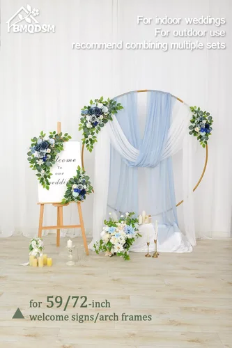 Miniatura 5 de Letreros florales de bienvenida de boda (paquete de 2), flores de arco de boda para decoración de boda y decoración de fondo de recepción (azul)