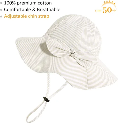 Miniatura 2 de Sombrero de sol para bebé niña con UPF 50+ sombrero de playa ajustable para exteriores con ala ancha