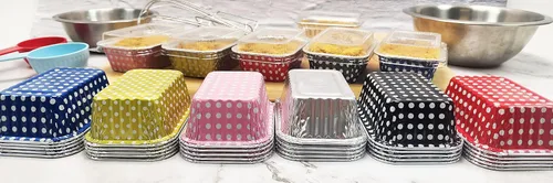 Miniatura 6 de KitchenDance - Mini molde desechable de aluminio con lunares sin tapa, molde rectangular antiadherente de 6 onzas, perfecto para regalos