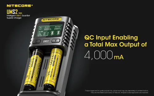 Miniatura 5 de Nitecore UMS2 - Cargador de batería inteligente de doble ranura USB-C rápido para baterías Li-Ion/Ni-MH/Ni-Cd/IMR 16340 14500 18650 21700 20700 AA