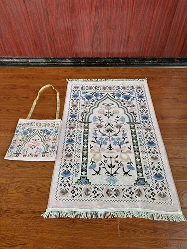 Miniatura 2 de Alfombra de oración de viaje musulmana Sajadah diseño elegante islámico viaje hajj o Ramadán, juego de bolsas de cojín portátil de oración verde