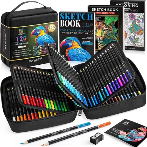 136 piezas de lápices de colores para libros para colorear para adultos, 120 lápices de colores con libro de bocetos, libro para colorear,