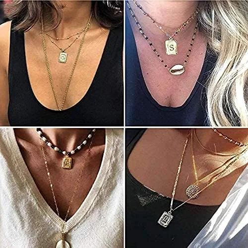 Miniatura 9 de U7 Collar con monograma A-Z 26 letras colgantes chapado en oro de 18 quilates, chapado en platino, collares cuadrados con inicial mayúscula