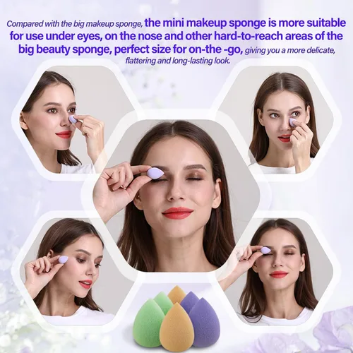 Miniatura 2 de Mini licuadora de esponja de maquillaje de copos de nieve para aplicación detallada alrededor de los ojos y otras áreas, 6 piezas, sin látex, Verde