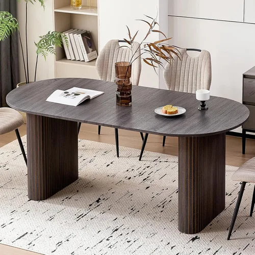 Mesa de comedor moderna de 70.8 pulgadas para 6 y 8 personas, mesa de comedor de cocina de granja con mesa grande para comedor, sala de estar, Negro