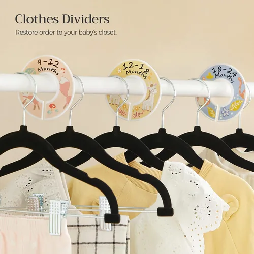 Miniatura 9 de SONGMICS Paquete de 30 perchas para pantalones de bebé con clips, perchas para niños con 6 separadores de ropa, perchas antideslizantes para ropa