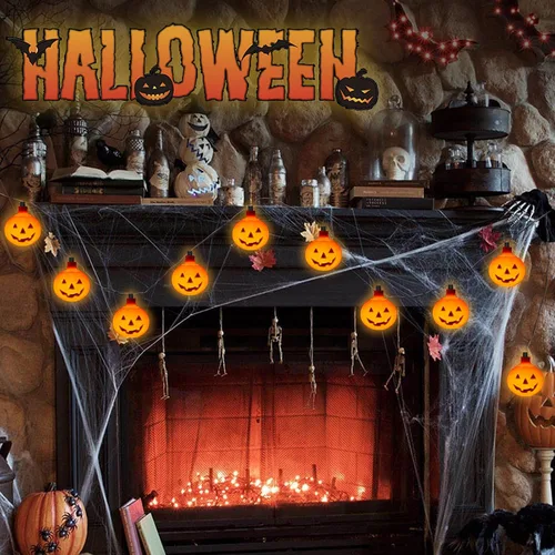 Miniatura 6 de Couah Guirnalda de luces LED de calabaza de Halloween, luces de linterna Jack O de 8.5 pies con 10 calabazas enchufables, impermeables