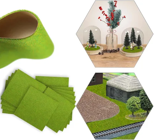 12 tapetes de césped artificial, trenes verde hierba, 6.7 x 6.7 in o 6.69 x 6.69 pulgadas, para decoración, manualidades, paisaje, modelo de