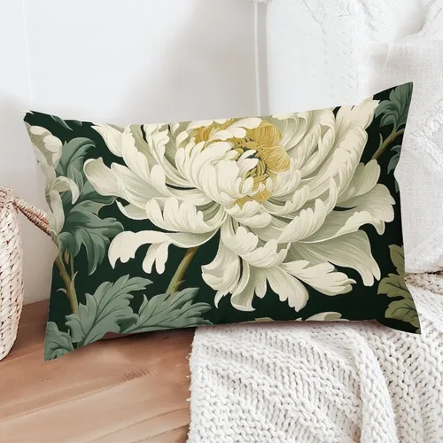 Miniatura 5 de ArogGeld Funda de almohada blanca con flores chinoiserie, funda de almohada para sofá, diseño floral verde y blanco, funda de almohada de lino A-12