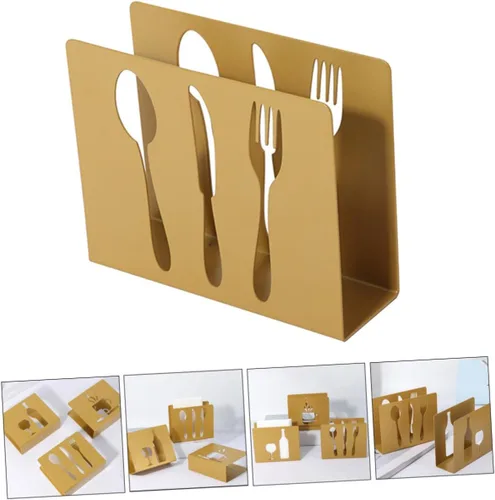 Miniatura 7 de MAGICLULU Square Metal Napkin Holder with Hollow Cutlery Design, Upright Tissue Storage Stand for Restaurant and Household, Modern Style Napkin Rack