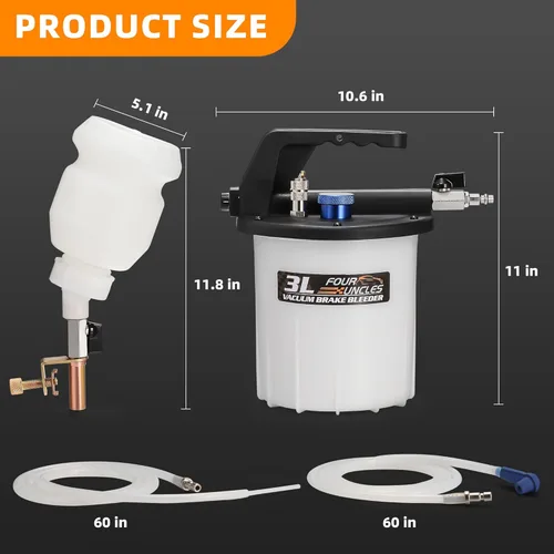 Miniatura 7 de FOUR UNCLES Kit de bomba de vacío de purga de frenos - Extractor neumático de líquido de frenos con botella de recarga de 1 litro para purga