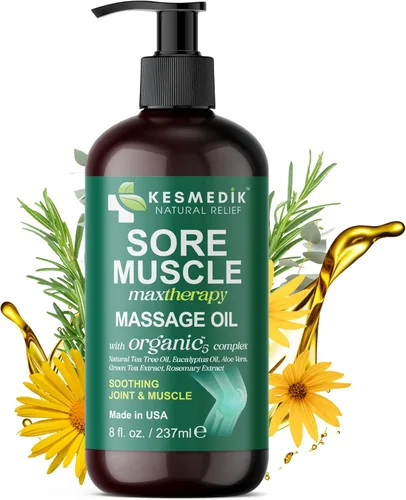 Aceite de masaje para músculos doloridos para terapia de masaje con mezcla de arnica, eucalipto y aceite de árbol de té para alivio profundo de los