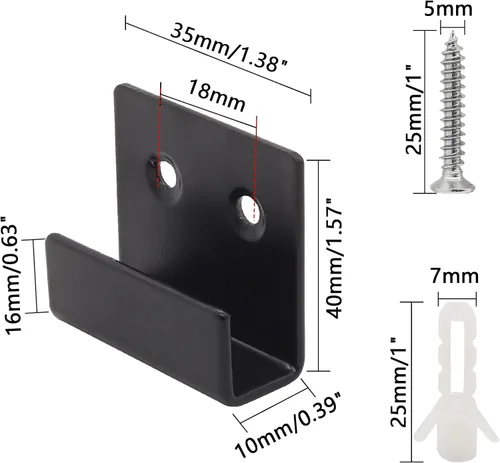 Miniatura 3 de Soporte para azulejos de acero inoxidable de 0.39 pulgadas / 0.39 pulgadas, soporte en U negro, soporte para cartelera, ganchos de montaje en pared