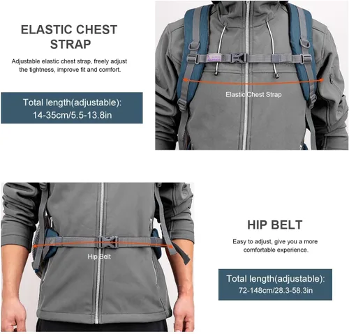Miniatura 5 de Mochila de senderismo de 40 L de Mountaintop, mochila ligera de viaje para hombres y mujeres, mochila para acampar al aire libre y hacer senderismo