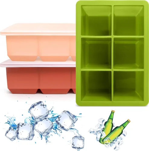 Miniatura 13 de Excnorm Bandejas de silicona para cubitos de hielo, paquete de 3, moldes de silicona para cubitos de hielo de gran tamaño con tapa extraíble a