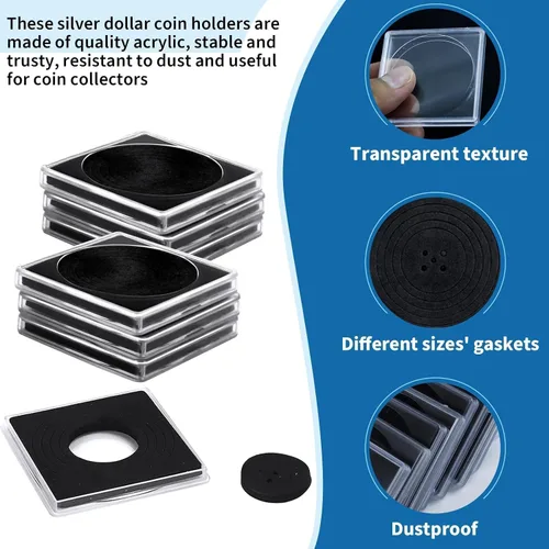 Miniatura 3 de 20 piezas de estuches ajustables de acrílico para colección de monedas con esponjas, soporte de monedas con cierre, estuches de protección