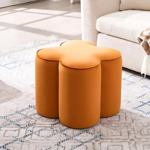 Miniatura 13 de Zesthouse Juego de 2 puf otomanos de flores, reposapiés de tela de lino beige para sofá, taburetes modernos para sala de estar, bonita otomana