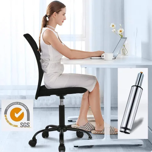 Miniatura 7 de Silla de oficina en casa sin brazos Silla de escritorio pequeña con respaldo medio de malla sillas básicas de computadora Silla de oficina giratoria