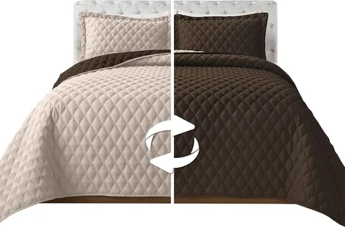 Miniatura 11 de Elegant Comfort Juego de colcha reversible acolchada de 3 piezas con fundas de almohada, exquisitas costuras de diamante para todas las estaciones