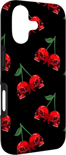 Miniatura 3 de Cute Cherry Skull Pattern Red Scary Skulls Black Background Case for iPhone 17