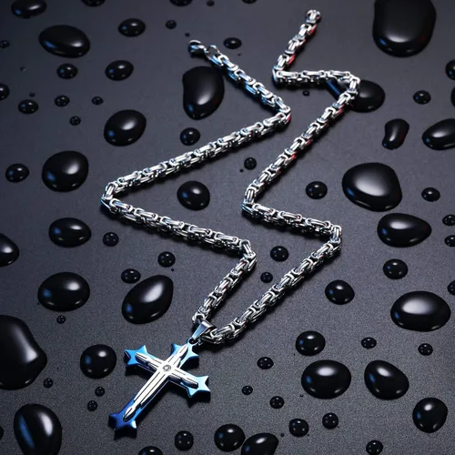 Miniatura 2 de Collar con colgante de cruz para hombres, niños, mujeres y niñas, collar de cruz de acero inoxidable, circonita cúbica, regalo de oración cristiana