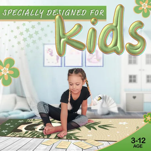 Miniatura 3 de Set de Esterillas de Yoga para Niños de ABTECH - Cómoda Esterilla de Yoga Infantil de Dinosaurio para Niño con 12 Tarjetas de Yoga, Bolsa de Panda