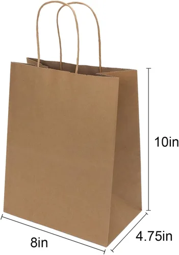 Miniatura 2 de Joybe Paquete de 50 bolsas de papel marrón medianas de 8x4.75x10 pulgadas con asas al por mayor, bolsas de regalo de papel kraft para favores