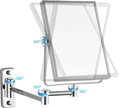 Miniatura 5 de QiMH Espejo de maquillaje de pared con aumento 3X Rectangular 8 x 6 pulgadas con brazo extensible Espejo giratorio de doble cara con acabado