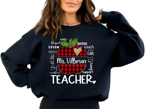 Miniatura 3 de NAZENTI Camisas personalizadas para profesores, regalos para profesores, camisas de regreso a la escuela, a cuadros de búfalo de leopardo, lindo