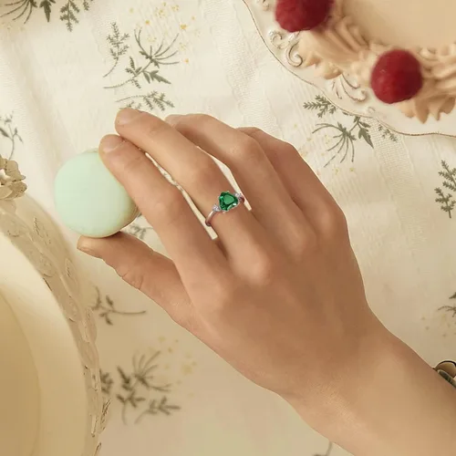 Miniatura 6 de BONLAVIE Anillo de compromiso de plata de ley 925 para mujer, 2.25 quilates, creado con zafiro azul, talla esmeralda verde, anillo de compromiso