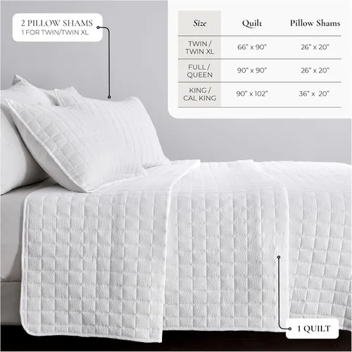 Miniatura 4 de Great Bay Home Full/Queen Quilt Set - 3-Piece Seersucker Box-Stitched Bedding Set - Soft, Lightweight, All-Season Bedspread (White)