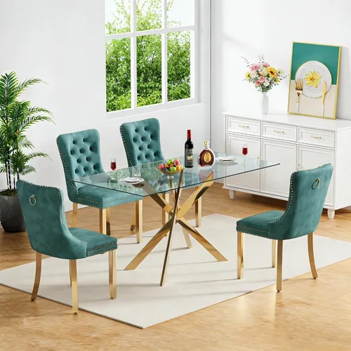 Miniatura 66 de Juego de 4 mesas de comedor de cristal para 4, juego de 4 mesas y sillas de cocina modernas, juego de mesa de comedor de cocina de 5 piezas con mesa