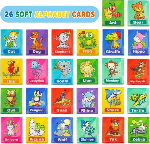 Miniatura 5 de Dr.Rapeti Tarjetas suaves del alfabeto, 26 piezas del alfabeto ABC, 26 tarjetas flash de letras con bolsa de almacenamiento, lavable, no tóxico