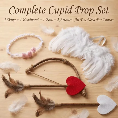 Miniatura 5 de AMOR PRESENT Alas de ángel para bebé, 5 piezas de ropa para sesión de fotos de recién nacido, alas de ángel blanco, conjunto de disfraz de Cupido