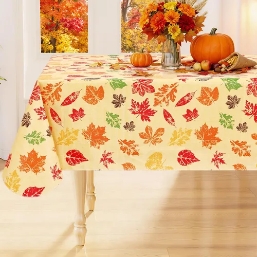 Miniatura 42 de Smiry Mantel redondo de plástico para mesa, mantel de vinilo impermeable con parte trasera de franela para mesas redondas, lavable y a prueba