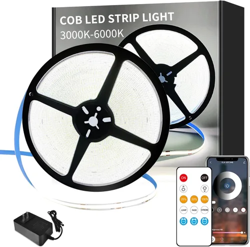 Miniatura 16 de COB - Tira de luces LED de 32.8 pies, 3000 K, blanco cálido, regulable, CC de 24 V, cinta de luces LED flexibles para dormitorio, con control remoto