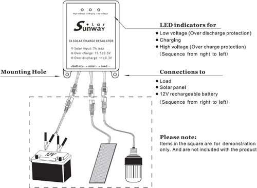 Miniatura 4 de Sunway kit de controlador de carga con paneles solares, regulador de batería, 7A para 12 voltios de cargador de batería solar, mantenedor de batería