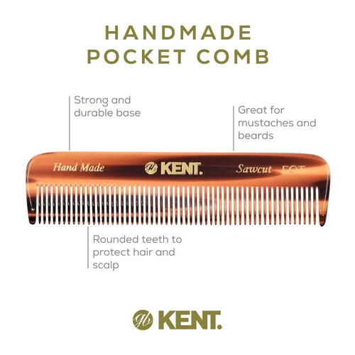 Miniatura 4 de Kent FOT - Peine de barba hecho a mano con corte de sierra de dientes finos, peine de bolsillo y peine de viaje, peine de peinado o peine húmedo