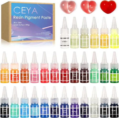 Ceya Pasta de pigmento para resina epoxi, 30 colores, 13.7 onzas, altamente concentrada y fácil de mezclar, juego de colorantes de resina opaca para