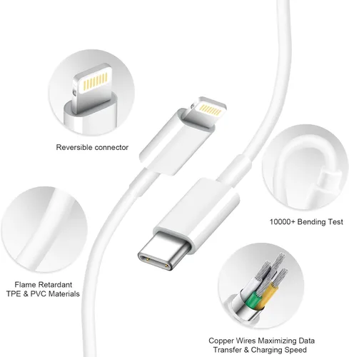 Miniatura 2 de Cargador de carga rápida para iPhone 14, 13, 12, 11, paquete de 3 cargadores de iPad de 20 W, cargador C de 6 pies, cable de carga rápida Whit Blanco